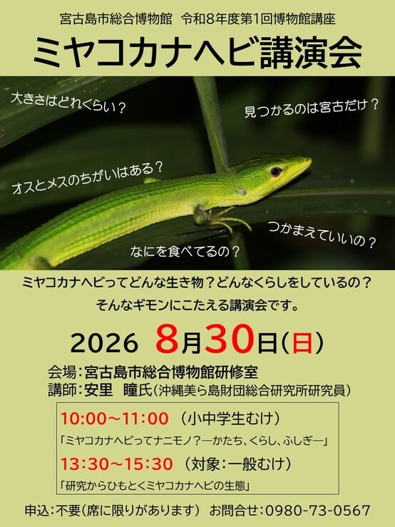 宮古島市総合博物館『ミヤコカナヘビ講演会 ＆ 生体展示』開催！